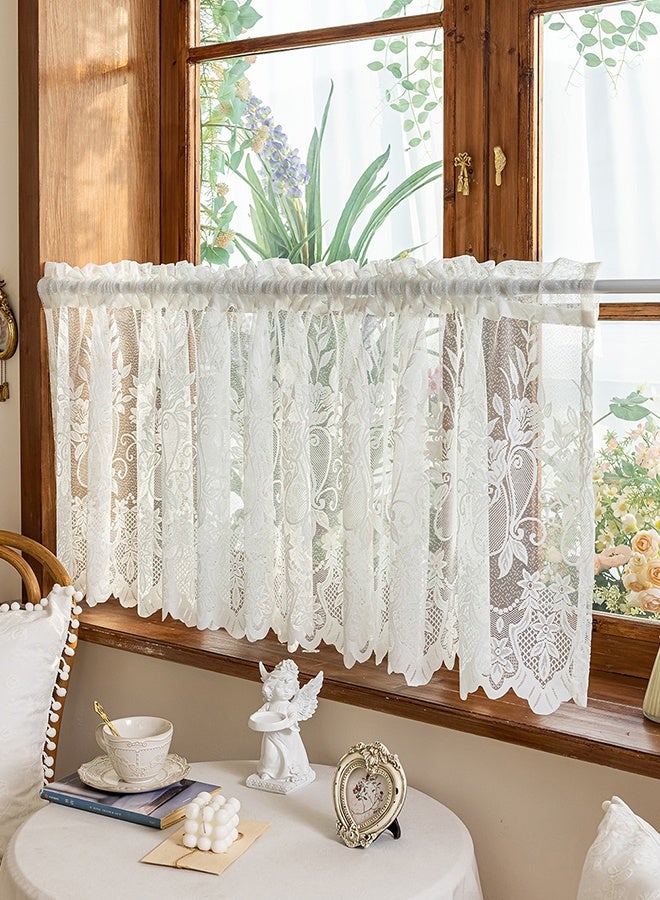 DUNISO White Lace Window Valance Curtain 230×60cm, Semi-Sheer Floral Lace Short Curtain for Kitchen, Bathroom, Living Room, Rod Pocket - Image 4