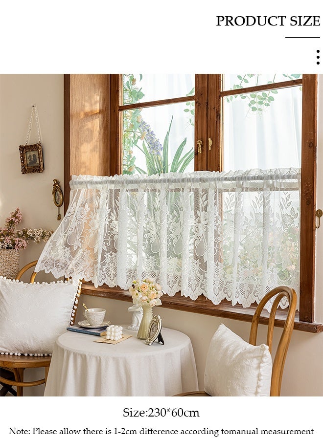 DUNISO White Lace Window Valance Curtain 230×60cm, Semi-Sheer Floral Lace Short Curtain for Kitchen, Bathroom, Living Room, Rod Pocket - Image 2