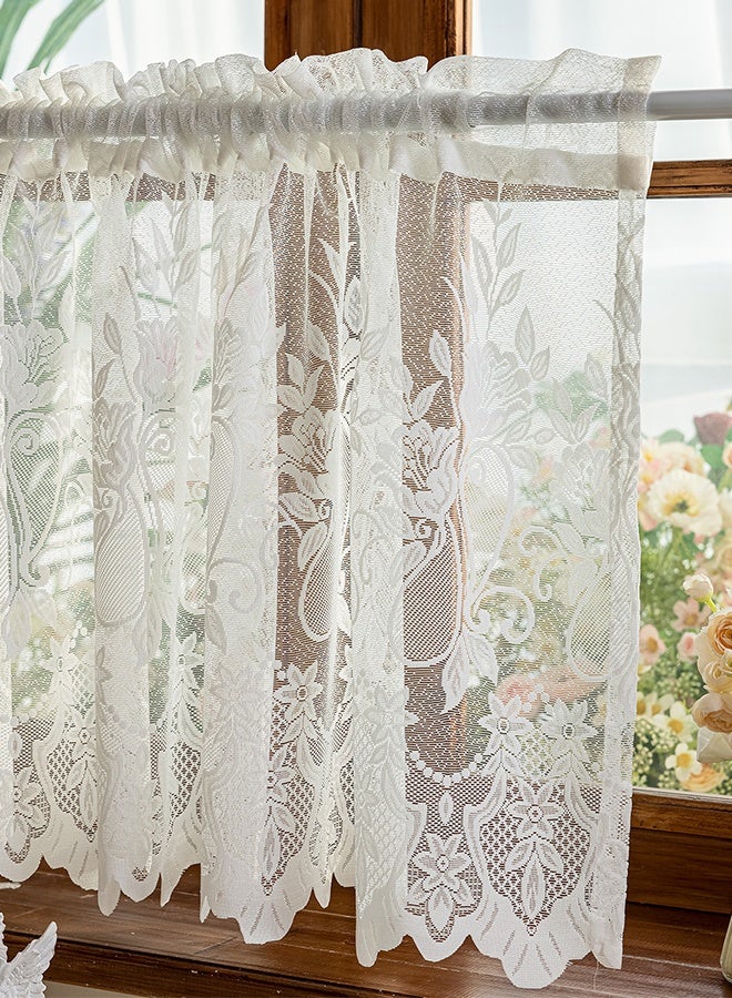 DUNISO White Lace Window Valance Curtain 230×60cm, Semi-Sheer Floral Lace Short Curtain for Kitchen, Bathroom, Living Room, Rod Pocket - Image 3