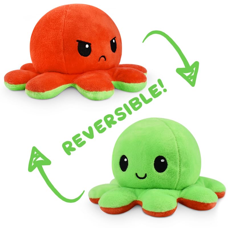 TeeTurtle - The Original Reversible Octopus Plushie - Red + Green - Cute Sensory Fidget Stuffed Animals That Show Your Mood, 4 inch - Image 3