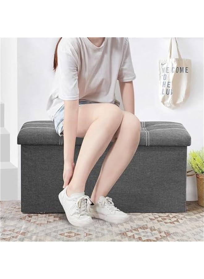 MIXDE Storage Stool,Foldable Storage Ottoman Box,Padded Seat for Dorm Living Room,Versatile Space-Saving Storage Toy Box,for Bedroom Hallway (Grey, 38 * 76 * 38cm) - Image 5