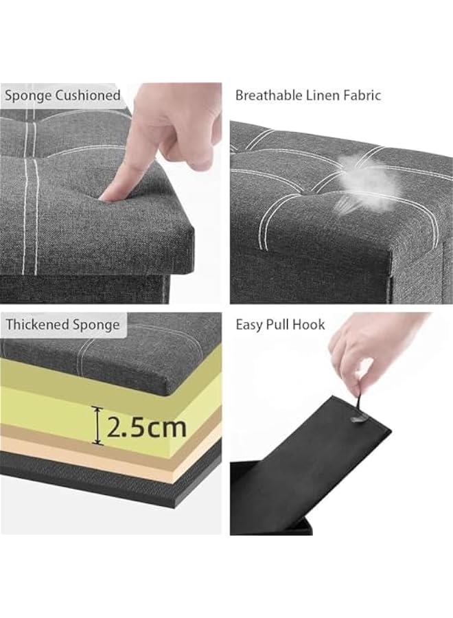 MIXDE Storage Stool,Foldable Storage Ottoman Box,Padded Seat for Dorm Living Room,Versatile Space-Saving Storage Toy Box,for Bedroom Hallway (Grey, 38 * 76 * 38cm) - Image 3