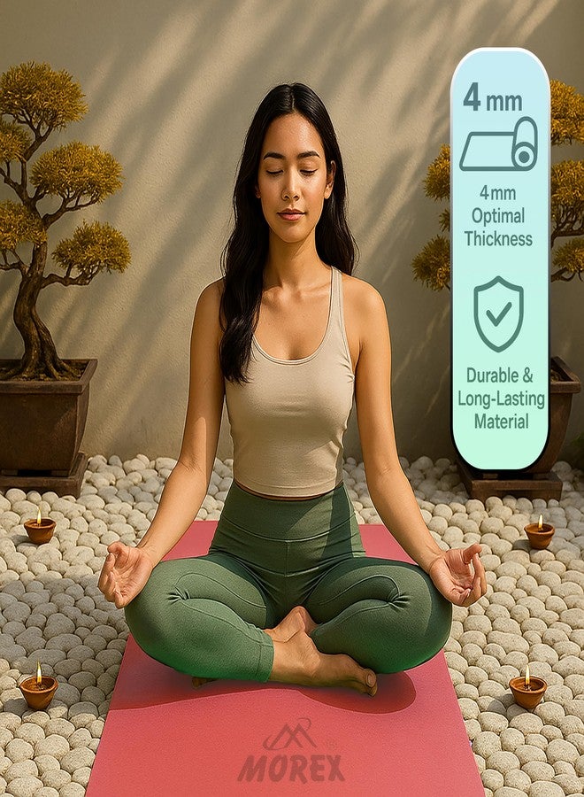 MOVEX Morex Yoga Mats for Women & Men - Premium Anti-Slip Exercise Mat for Home Workouts, Gym, Pilates, Yoga & Meditation | Non-Toxic, Eco-Friendly Workout Mat for Kids, Adults & Beginners (Pink, 4mm) - Image 3