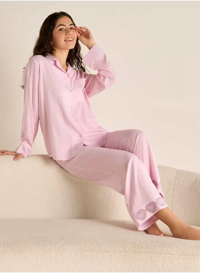 سبلاش فيڤ Striped Camp Collar Shirt and Elasticated Pyjama Set