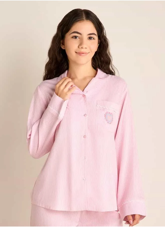 سبلاش فيڤ Striped Camp Collar Shirt and Elasticated Pyjama Set