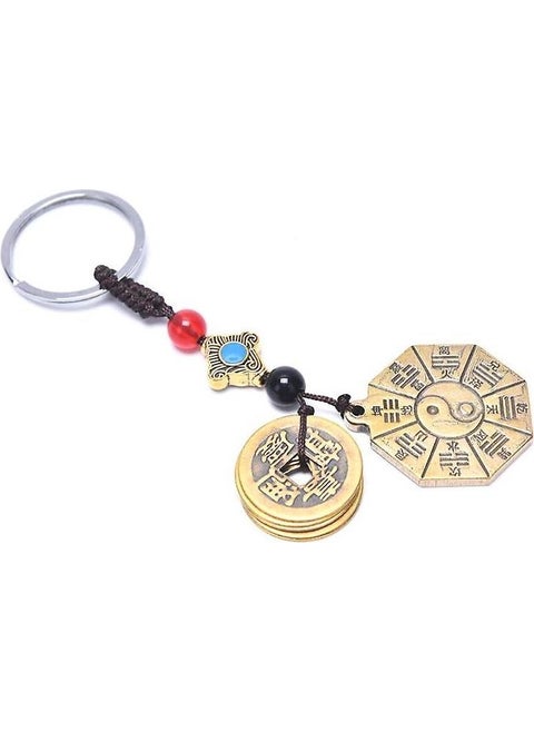 Feng Shui Bagua Mirror and Chinese Lucky Coins Figured Keychain