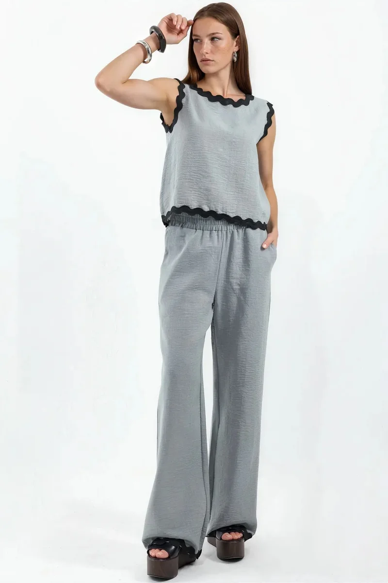 جينيفر Color Block Linen Tunic And Wide-Leg Trousers Set
