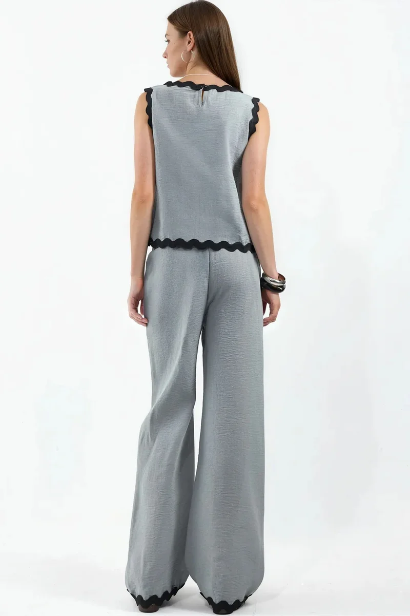 جينيفر Color Block Linen Tunic And Wide-Leg Trousers Set