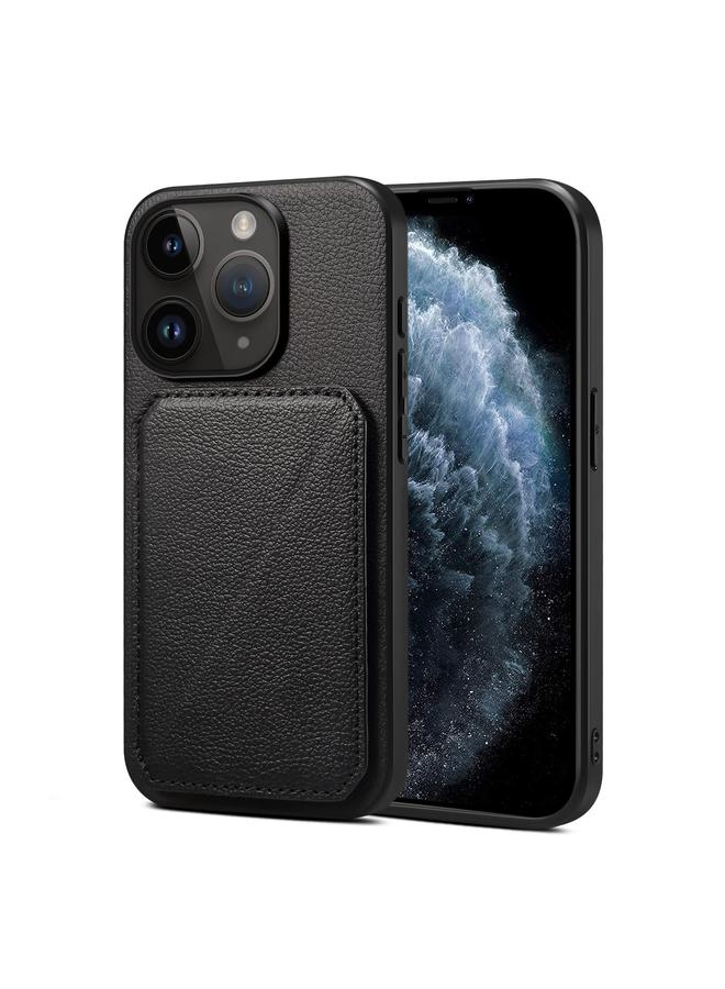 زبون جراب خلفي لهاتف iPhone 11 Pro Max مصنوع من جلد العجل الصناعي مع حامل - Image 1