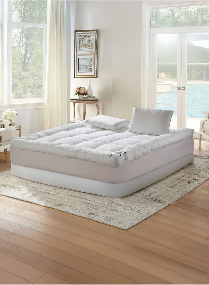 Donetella Hotel Mattress Topper King Size 200X200+14 CM And 1500 GSM Filling With Supersoft Brushed Microfiber Fabric (Fitted Style), White
