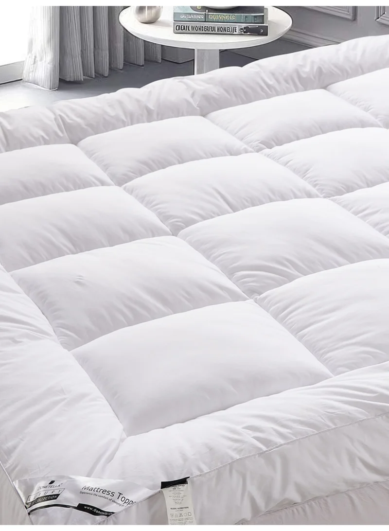 Donetella Hotel Mattress Topper King Size 200X200+14 CM And 1500 GSM Filling With Supersoft Brushed Microfiber Fabric (Fitted Style), White