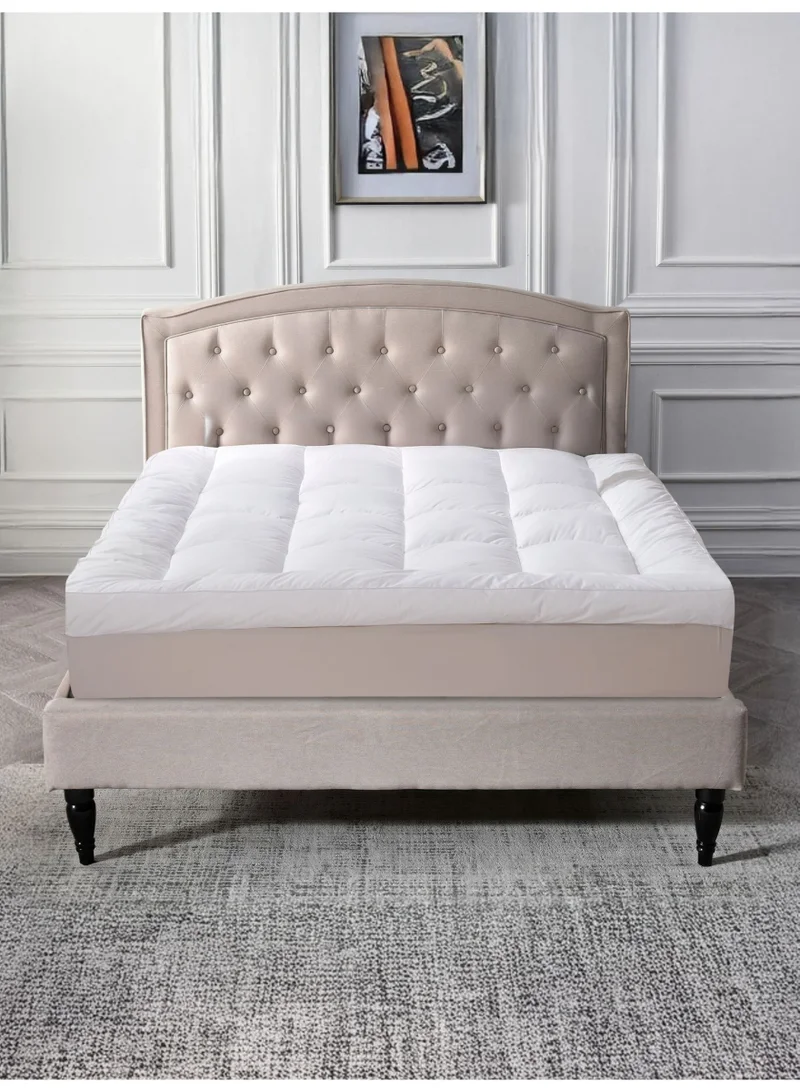 Donetella Hotel Mattress Topper King Size 200X200+14 CM And 1500 GSM Filling With Supersoft Brushed Microfiber Fabric (Fitted Style), White