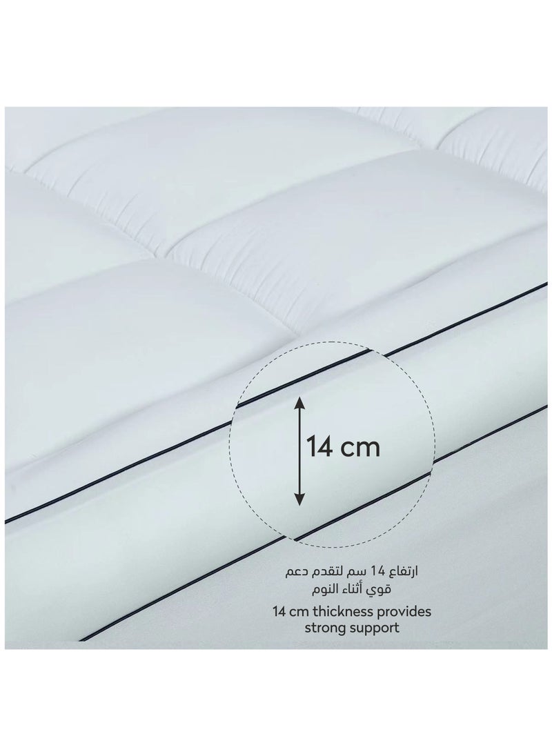 Donetella - Hotel Mattress Topper King Size 200X200+14 CM And 1500 GSM Filling With Supersoft Brushed Microfiber Fabric (Fitted Style), White - Image 1