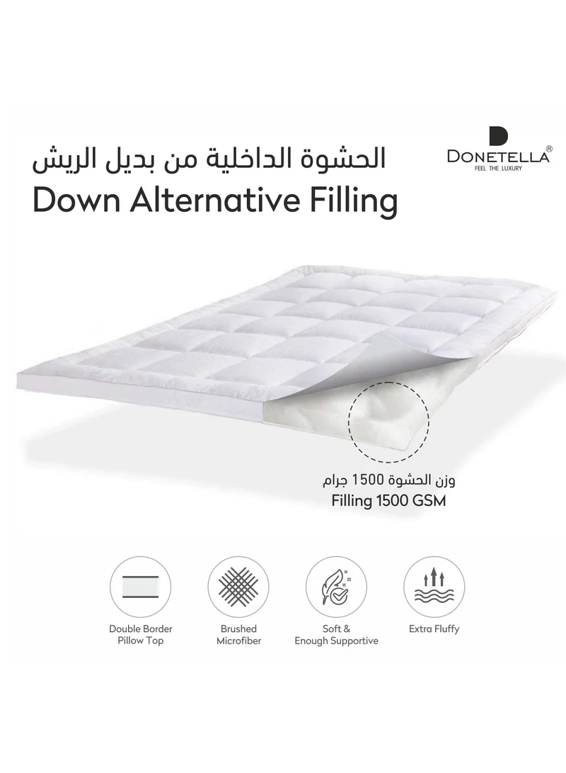 Donetella Hotel Mattress Topper King Size 200X200+14 CM And 1500 GSM Filling With Supersoft Brushed Microfiber Fabric (Fitted Style), White