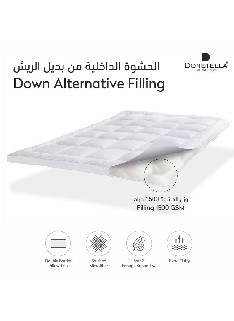 Donetella - Hotel Mattress Topper King Size 200X200+14 CM And 1500 GSM Filling With Supersoft Brushed Microfiber Fabric (Fitted Style), White - Image 1