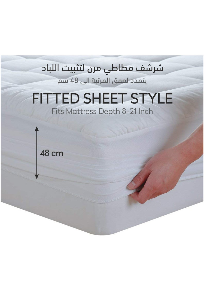 Donetella - Hotel Mattress Topper King Size 200X200+14 CM And 1500 GSM Filling With Supersoft Brushed Microfiber Fabric (Fitted Style), White - Image 1