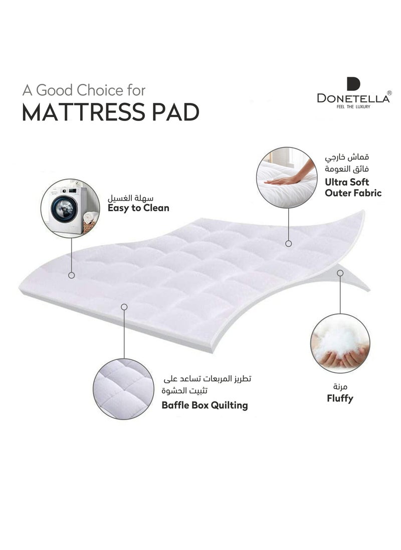 Donetella - Hotel Mattress Topper King Size 200X200+14 CM And 1500 GSM Filling With Supersoft Brushed Microfiber Fabric (Fitted Style), White - Image 1