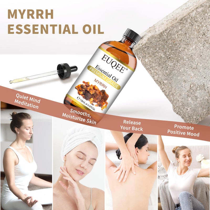 EUQEE Myrrh Essential Oil, Premium Myrrh Oil with Glass Dropper for Aromatherapy, Diffuser, Soap Candle Making - 4 Fl oz/ 118ML - Image 3