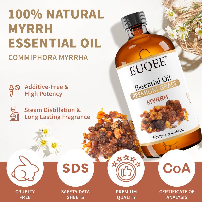 EUQEE Myrrh Essential Oil, Premium Myrrh Oil with Glass Dropper for Aromatherapy, Diffuser, Soap Candle Making - 4 Fl oz/ 118ML - Image 2