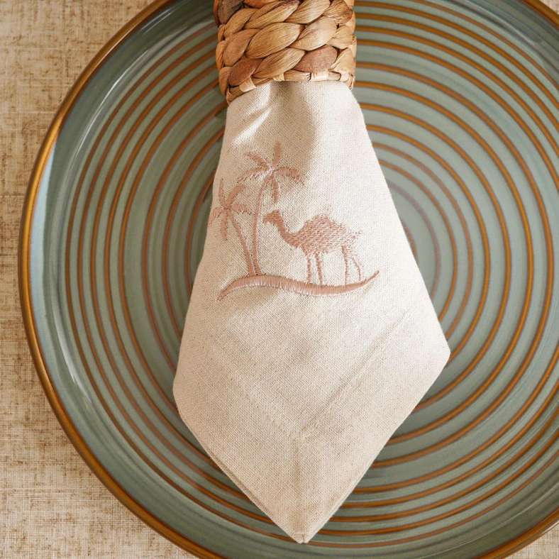 Pan Home Sahara Stitch Cotton Linen Napkin Set for Dining - Image 1