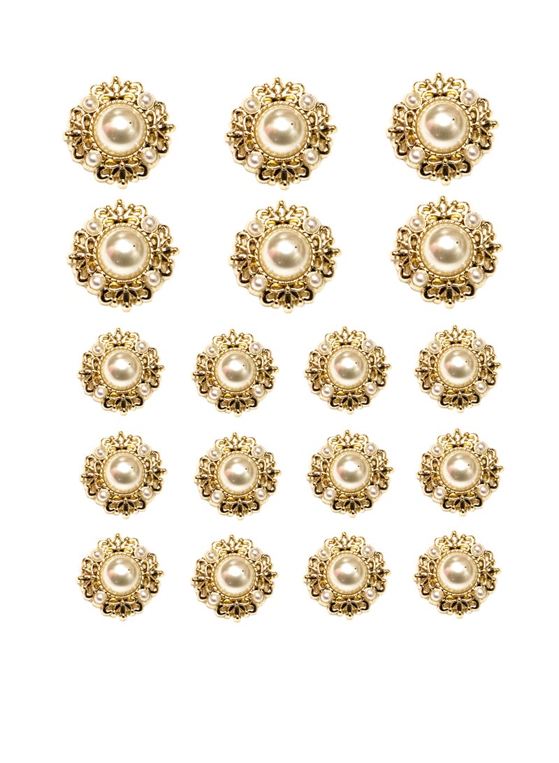 18 Pcs Luxury Pearl Buttons – Gold Metal with Faux Pearls Sewing & DIY Craft Embellishments (6pcs 20mm and 12pcs 15mm) - Image 1