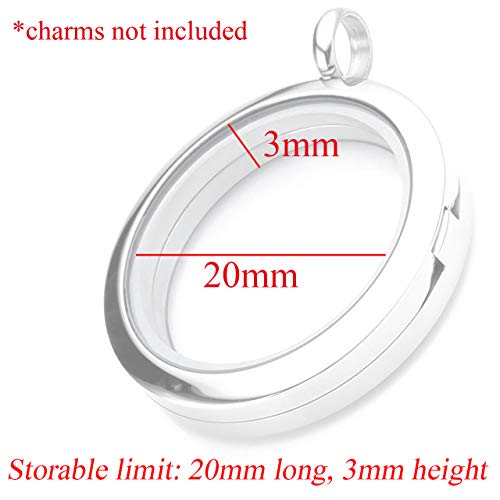 Zysta Silver Round Locket Pendant Necklace 30mm Glossy Stainless Steel Clear Glass Living Memory Floating Charms Stone Storage - Image 2