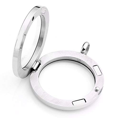 Zysta Silver Round Locket Pendant Necklace 30mm Glossy Stainless Steel Clear Glass Living Memory Floating Charms Stone Storage - Image 5