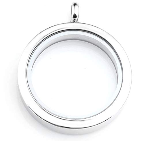 Zysta Silver Round Locket Pendant Necklace 30mm Glossy Stainless Steel Clear Glass Living Memory Floating Charms Stone Storage - Image 4