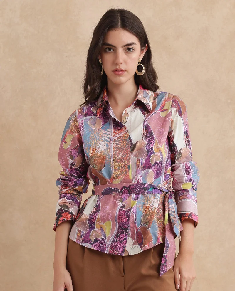 Rareism Women's Printed Poplin Shirt