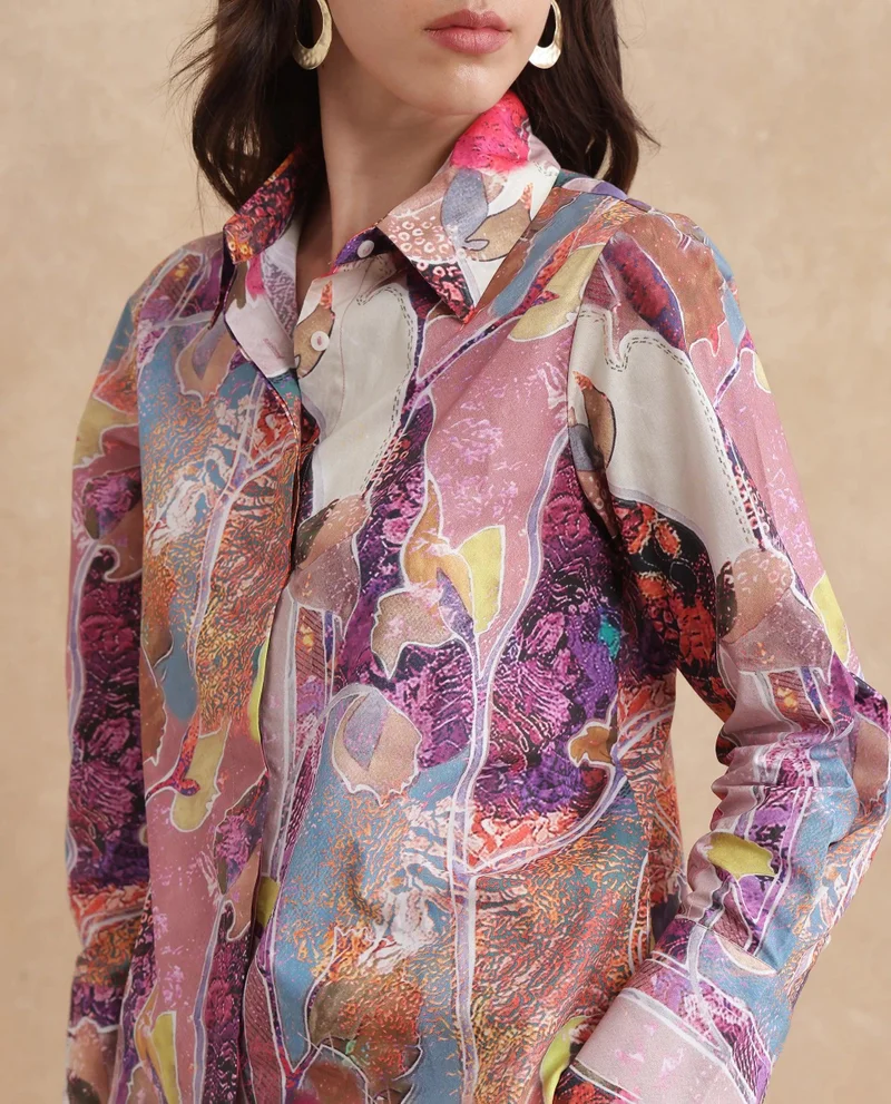 Rareism Women's Printed Poplin Shirt