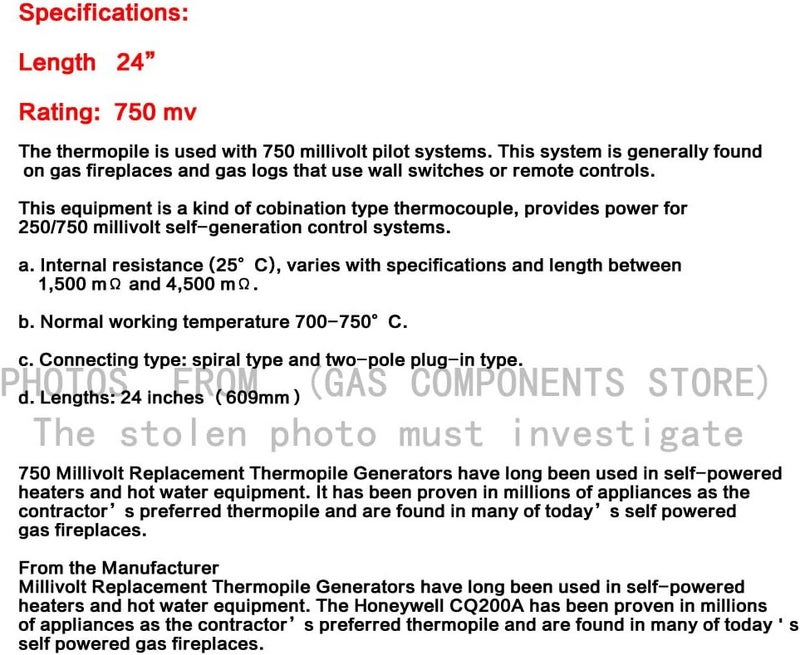 METER STAR 750℃ temperature Resistance Millivolt Replacement Thermopile Generators Used On Gas FirePlace/Water Heater/Gas Fryer Cluster Thermocouple for 24" Fireplace - Image 3