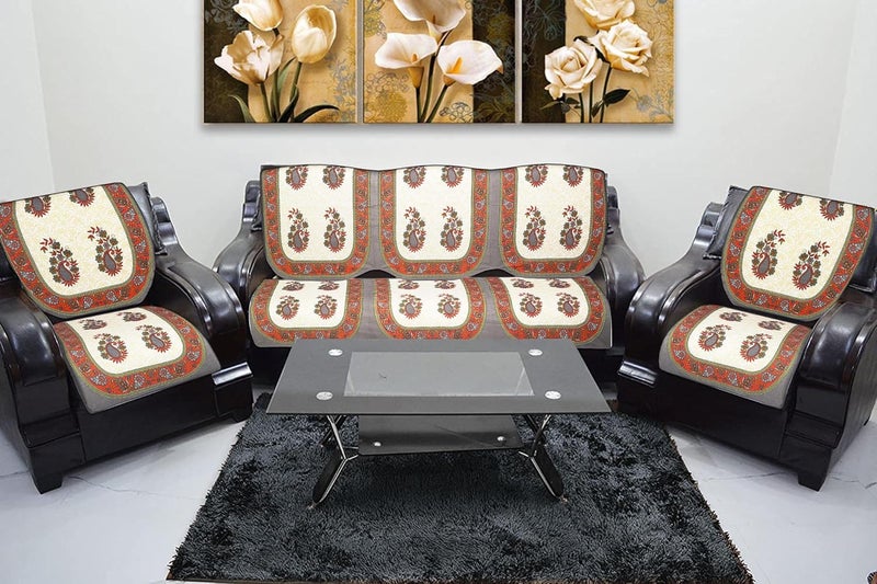 SkyKross - Everyday A New Thing SkyKross Everyday A New Thing Special Keri Pure Cotton ROOMSET Diwan Sofa Cover Set Combo Single Bedsheet 2 Bolster Covers 5 CushionCovers and Five Seater Sofa Cover Set Orange - Image 2