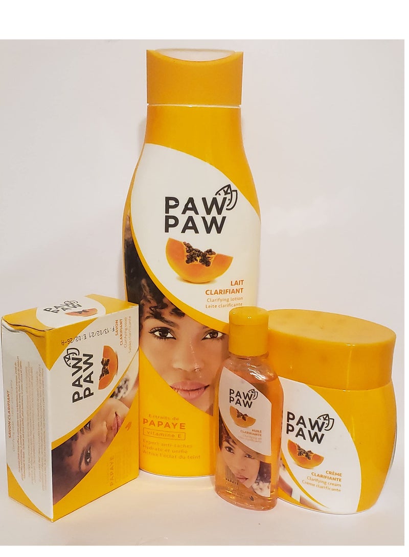 باو باو مجموعة الجسم المنقية لوشن للجسم بفيتامين E ومستخلصات البابايا 200 مل + كريم 120 مل + زيت 60 مل + صابون 180 جم