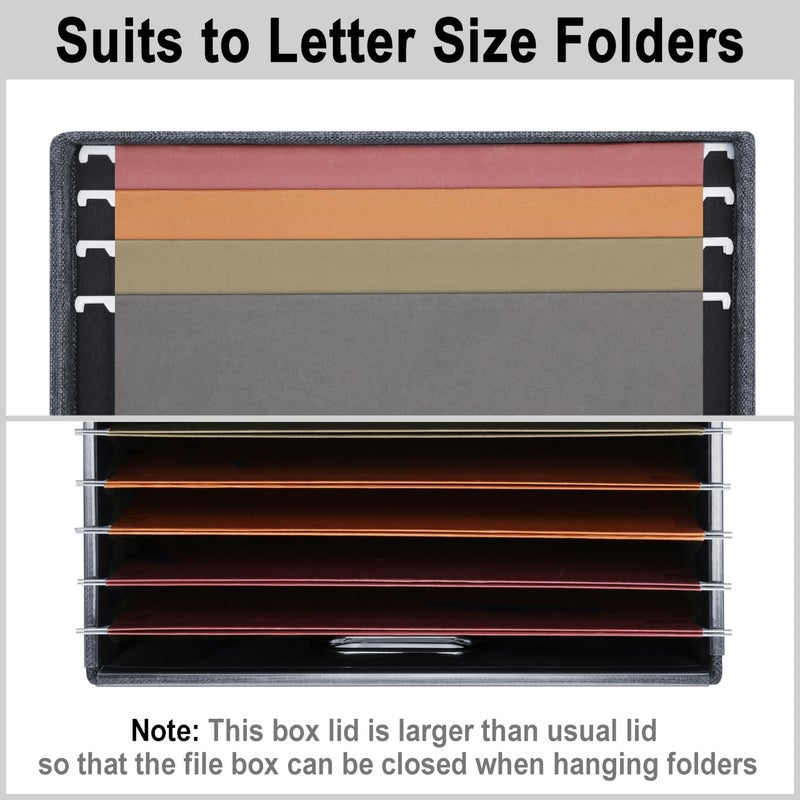 Graciadeco File Organizer, Collapsible Storage Filling Box with Lid for Letter Legal Size Hanging Folders Decorative Linen File Folder Box Document Storage Filing Bin, Dark Gray 2 Pack - Image 3
