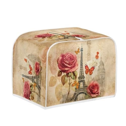 Talayituse Eiffel Tower Print Toaster Cover 4 Slice Bread Toaster Oven Covers Washable Rose Butterfly Toaster Cover Kitchen Small Appliance Covers Bakeware Protector - Image 2