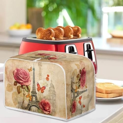 Talayituse Eiffel Tower Print Toaster Cover 4 Slice Bread Toaster Oven Covers Washable Rose Butterfly Toaster Cover Kitchen Small Appliance Covers Bakeware Protector - Image 4