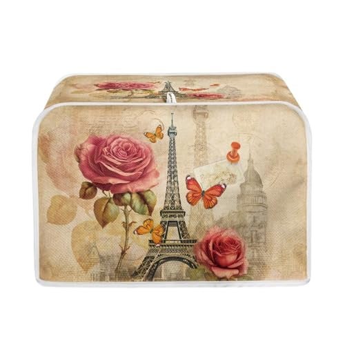 Talayituse Eiffel Tower Print Toaster Cover 4 Slice Bread Toaster Oven Covers Washable Rose Butterfly Toaster Cover Kitchen Small Appliance Covers Bakeware Protector - Image 1