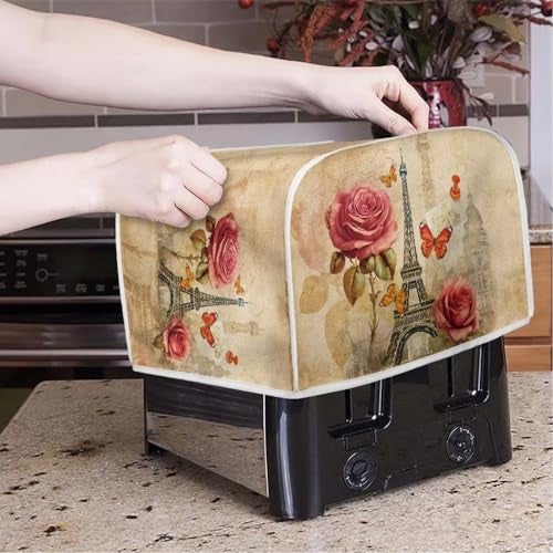 Talayituse Eiffel Tower Print Toaster Cover 4 Slice Bread Toaster Oven Covers Washable Rose Butterfly Toaster Cover Kitchen Small Appliance Covers Bakeware Protector - Image 3