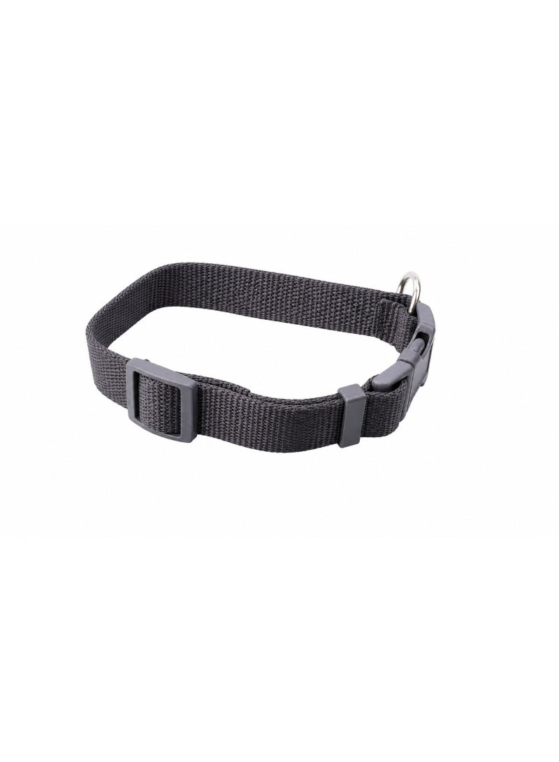 Adjustable Nylon Dog Collar with Quick-Release Buckle and Metal Ring, Black, Medium-Large