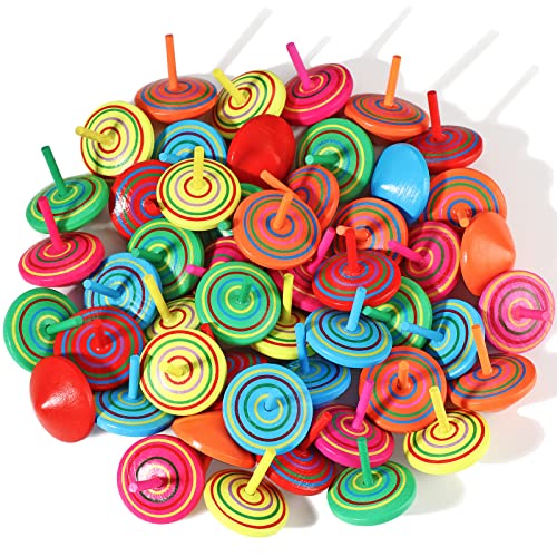 Aoriher Wood Spinning Tops for Kids Colorful Wooden Gyroscopes Toy Educational Kindergarten Toys Rainbow Spin Tops for Games Party Favors Birthday Gifts12 Pieces - Image 1