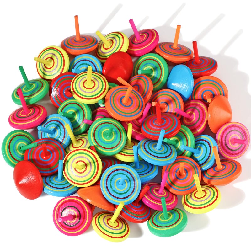 Aoriher Wood Spinning Tops for Kids Colorful Wooden Gyroscopes Toy Educational Kindergarten Toys Rainbow Spin Tops for Games Party Favors Birthday Gifts12 Pieces - Image 4