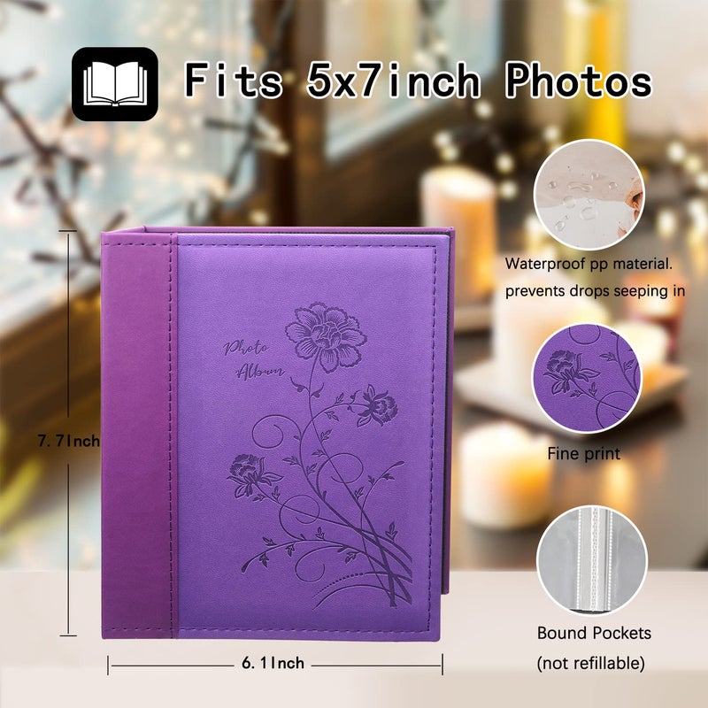 Artmag Artmag Photo Album 5x7 2 Packs Clear Pages Pockets Leather Cover Slip Slide in Photo Album Book Each Holds 100 Vertical 5x7 Photos Picture Book for Wedding Family (Purple)  - Image 2