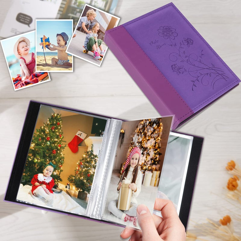 Artmag Artmag Photo Album 5x7 2 Packs Clear Pages Pockets Leather Cover Slip Slide in Photo Album Book Each Holds 100 Vertical 5x7 Photos Picture Book for Wedding Family (Purple)  - Image 4