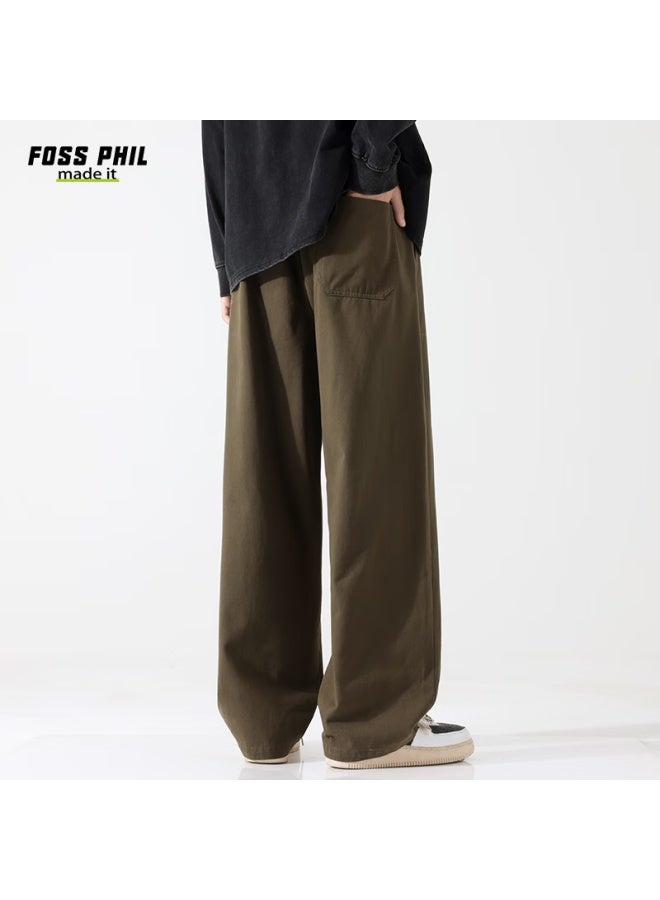 Foss Phil Casual Pants For Men, Spring And Summer, Pure Cotton, Oversize Style Draping, Loose-fitting Cargo Pants, Fpk30, Army Green, Size S - Image 5