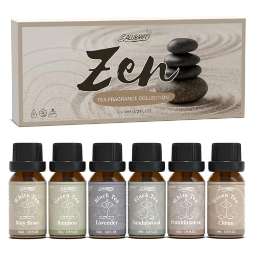 SALUBRITO Zen Fragrance Oil Set, Tea Essential Oil for Diffuser, Candle, Soap Making, White Tea, Black Tea, Green Tea Blended with Rose, Bamboo, Lavender, Sandalwood, Frankincense, Citrus Scented Oil - Image 1