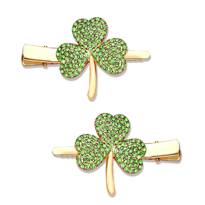 St Patricks Day Hair Clips Rhinestone Glitter Green Leaf Hairpins for Women Lucky Shamrock Hair Clips Costume Hair Accessory Holiday Party Gifts Rhinestone