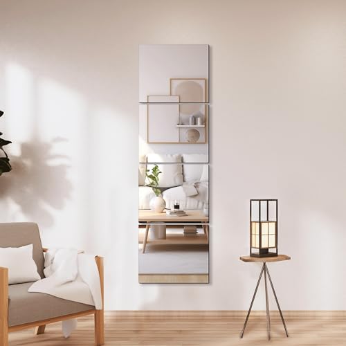 Delma Frameless Mirror Tiles 12"x10"x4 Pcs Wall Mounted, Shatter Resistant Full Length Tempered Glass Panels for Home Gym Bathroom Bedroom & Living Room Decor - Image 2