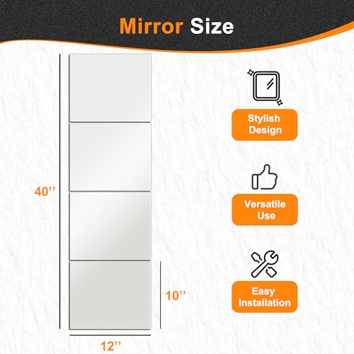 Delma Frameless Mirror Tiles 12"x10"x4 Pcs Wall Mounted, Shatter Resistant Full Length Tempered Glass Panels for Home Gym Bathroom Bedroom & Living Room Decor - Image 3