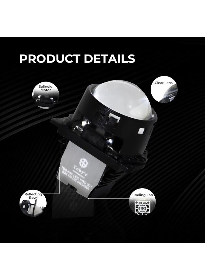 توبيز عدسة إضاءة سيارات Toby’s Lens Pro-001 مقاس 3 بوصة Bi-LED بقدرة 100 وات للزوج بدرجة لون 5500 كلفن مع شريحة CSP 7070 وإضاءة aعالي وواطي - Image 2