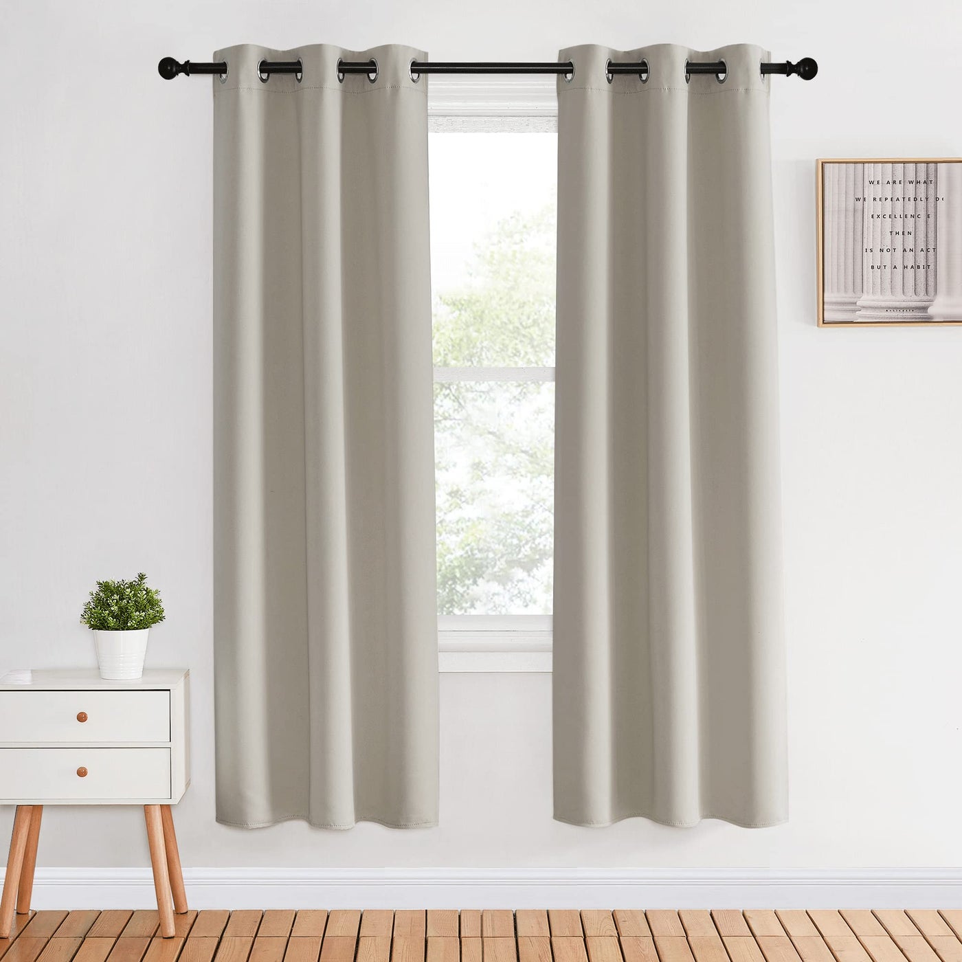 NICETOWN Blackout Curtains for Bedroom Natural 34 inches by 70 inches Long Curtains & Drapes for Living Room Thermal Insulated Window Treatment Draperies for Nursery